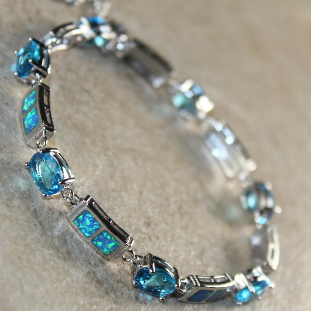Blue Fire Opal Silver Bracelet - image 2